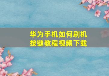 华为手机如何刷机按键教程视频下载