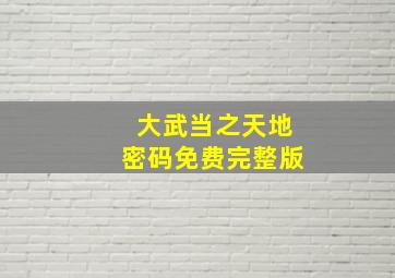 大武当之天地密码免费完整版