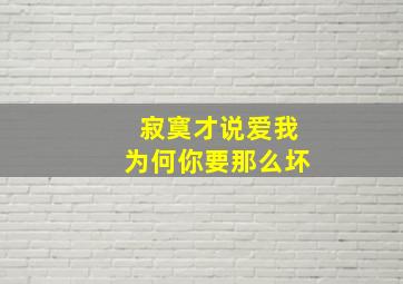 寂寞才说爱我为何你要那么坏