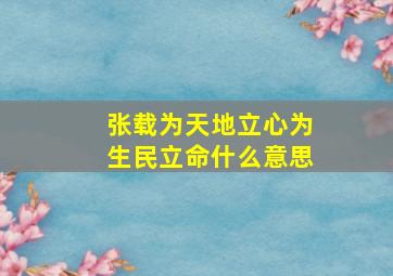 张载为天地立心为生民立命什么意思