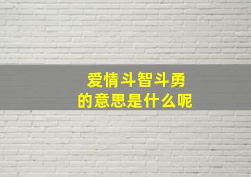 爱情斗智斗勇的意思是什么呢